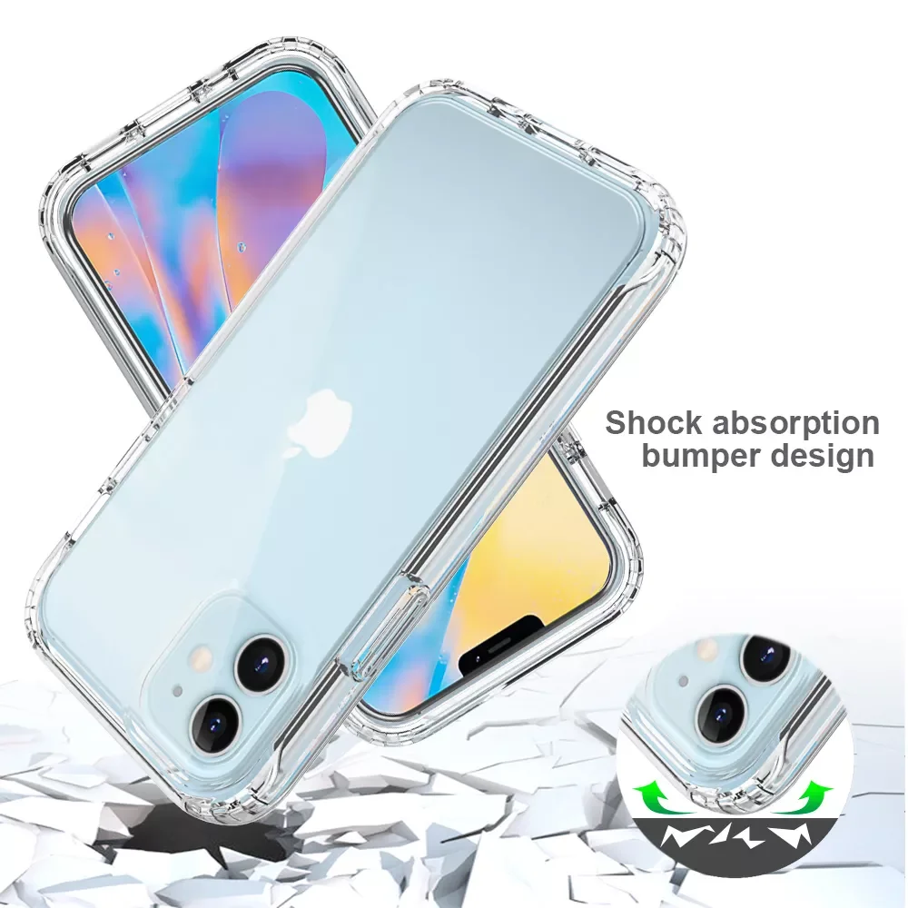 

Hot Sales For iPhone 14 13 12 11 Pro Max XR XS MAX 6 7 8 Plus X 11 2 in 1 Shockproof Silicone Protection Transparent Back Cover
