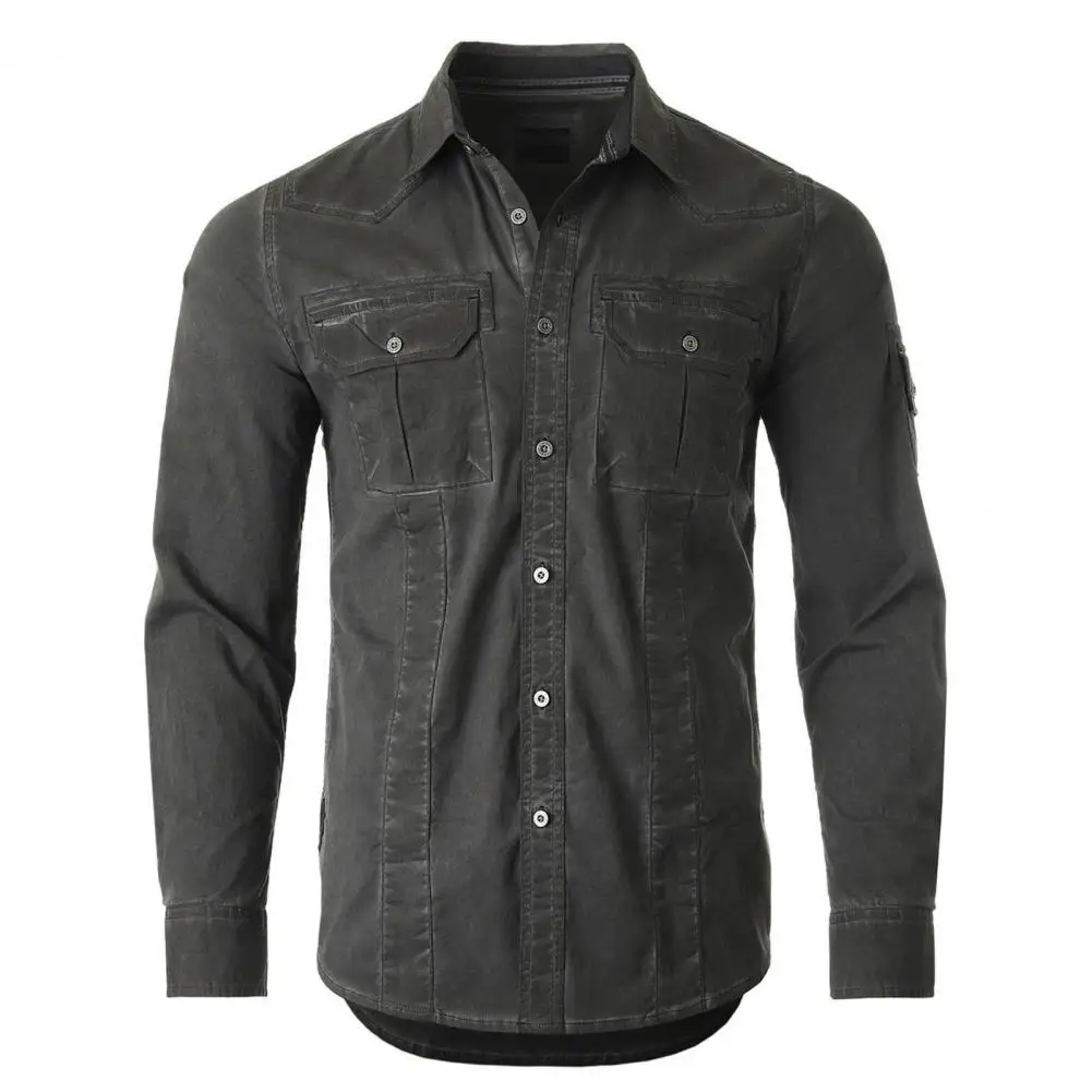 

Autumn Cargo Shirt Long Sleeves Men Cargo Shirt Flap Pockets Cargo Shirt