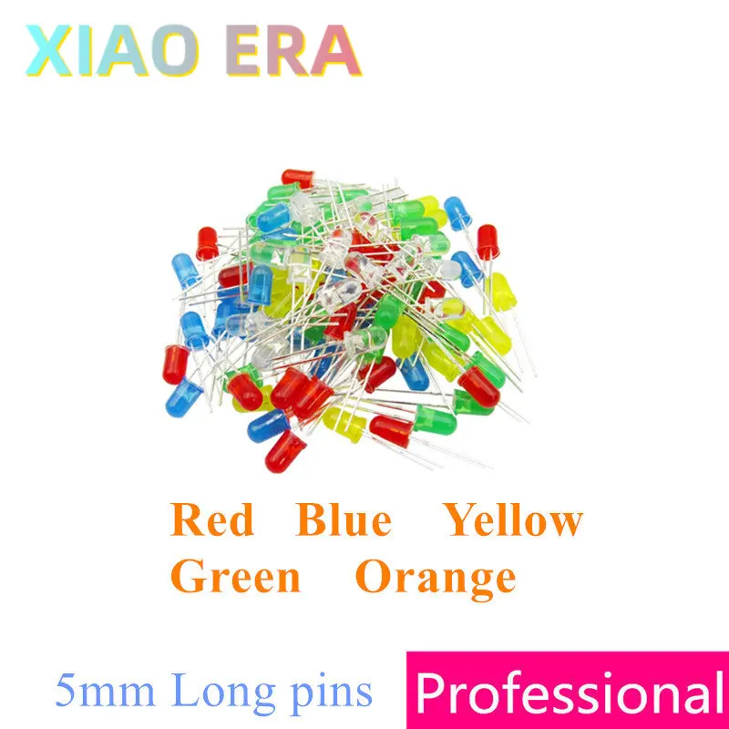 

DIP LED 5 мм F5 1000 шт. красные, синие, желтые, зеленые, оранжевые, янтарные длинные штифты, светодиодная круглая головка, сделано в Китае, цвет пово...