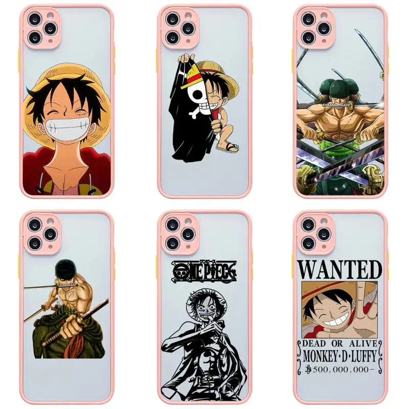 

Best One piece Luffy Zoro Phone Case For iphone 13 12 11Pro Max Mini XS 8 7 Plus X SE 2020 XR Light pink Matte Transparent Cover