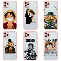 best one piece luffy zoro phone case for iphone 13 12 11pro max mini xs 8 7 plus x se 2020 xr light pink matte transparent cover