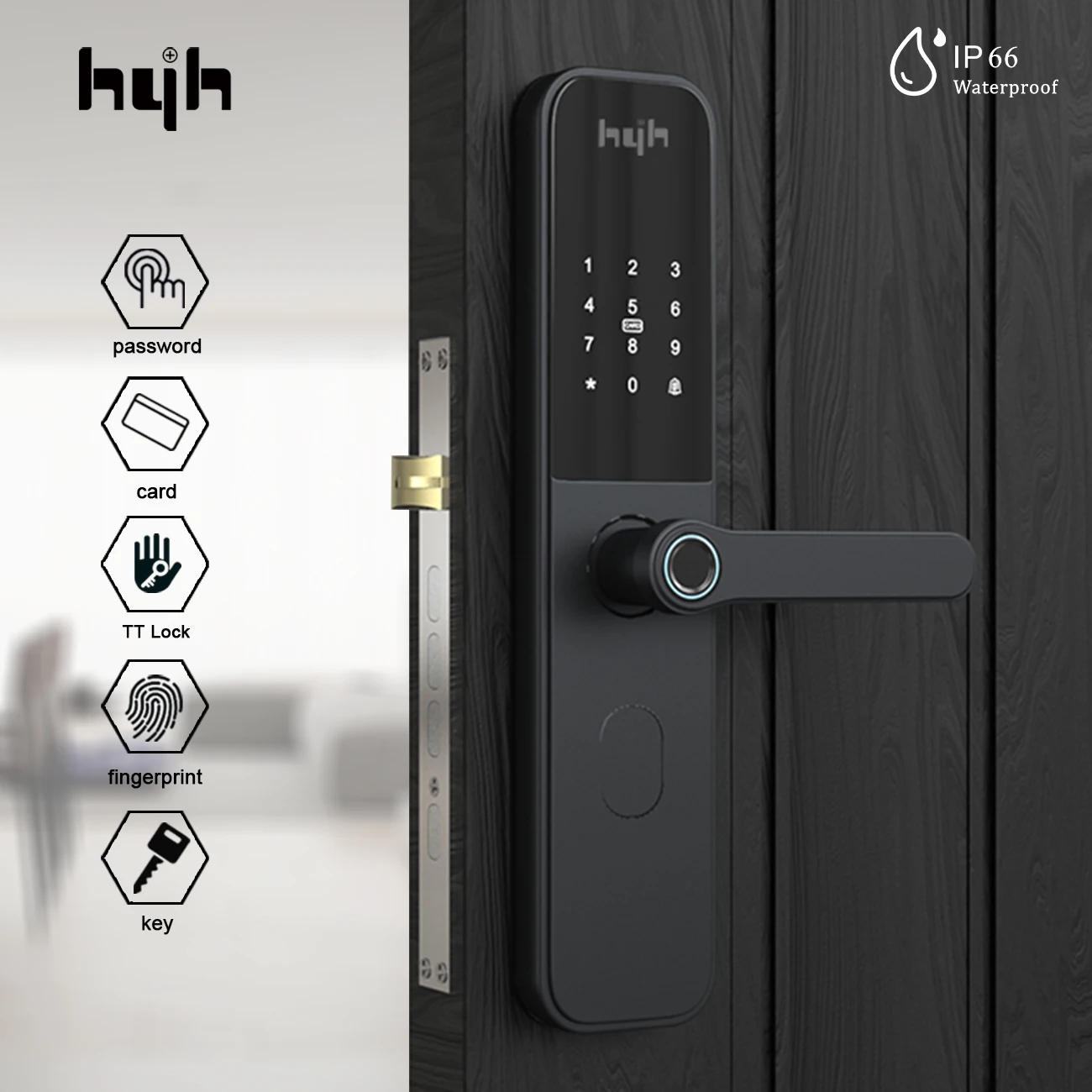 

hyh Keyless Entry Smart Door Lock Password Fingerprint Card Door Lock Aluminum Alloy Door Lock for Security Door Front Door