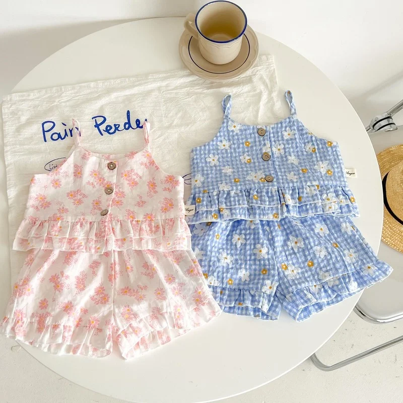 

2022 Summer Baby Clothing Set Floral Camisole Tee and Shorts 2 Pcs Infant Girls Suits