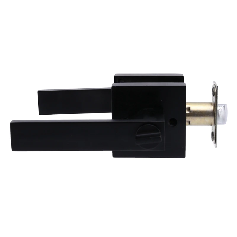

4X Door Handle Lock Square Channel Privacy Mask Interior Bedroom Room Bathroom Three-Bar Spherical Lock-Black