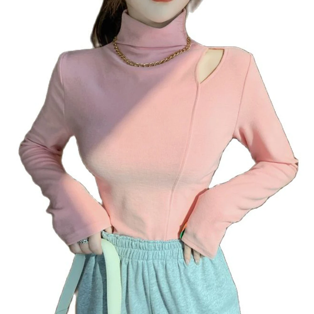 

Velvet Half High Collar Bottoming Shirt T-shirt Women's Autumn New Thickened Warm and Versatile Design Long Sleeve Top