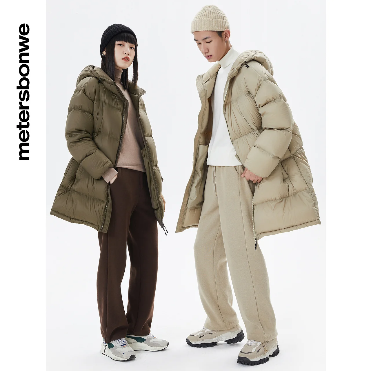 Metersbonwe Light Soft Hooded Down Jacket Men Women Outwear Medium Duck Down Long Coat Warm Jacket Brand Simple Solid Coats