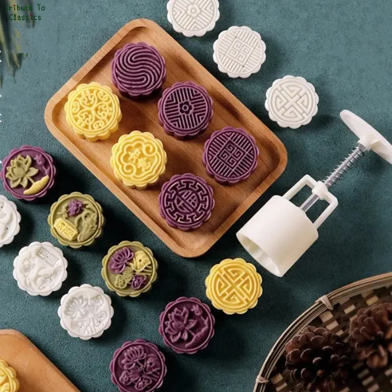 

6pcs/set Flower Shaped Mooncake Mold DIY Hand Pressure Fondant Moon Cake Mould Plastic Press Cookie Cutter Baking Tool