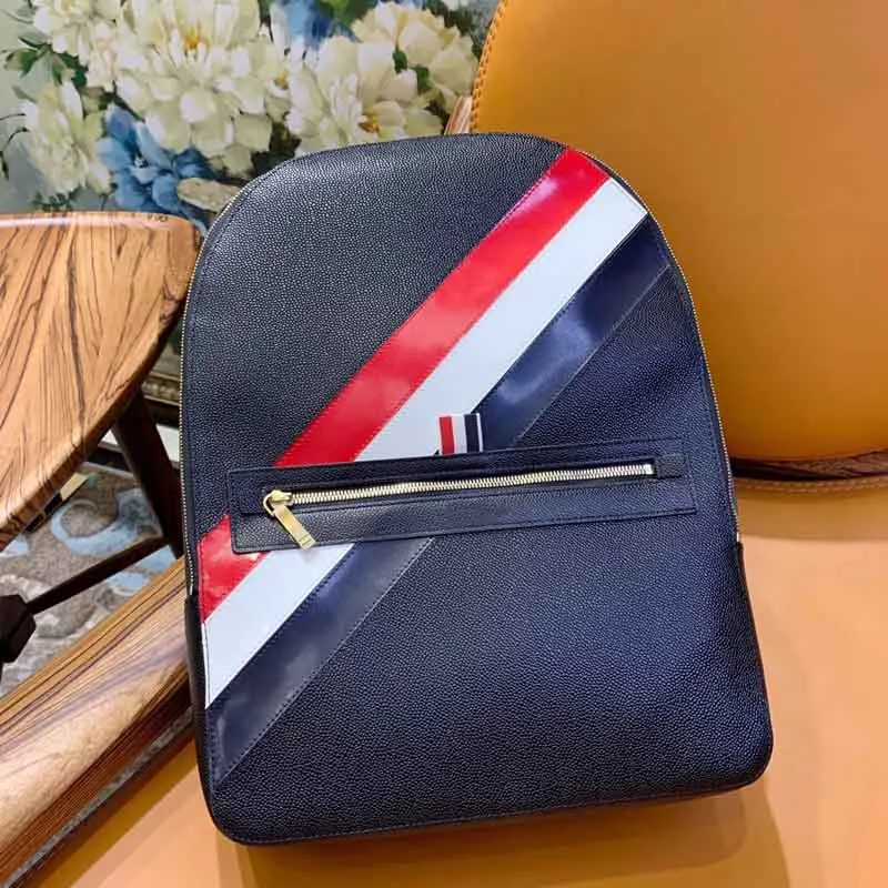 

TB THOM Backpack Luxury Brand Fahion Classic RWB Striped Design Backpacks For Women Genuine Leather High Quality Men Backpack