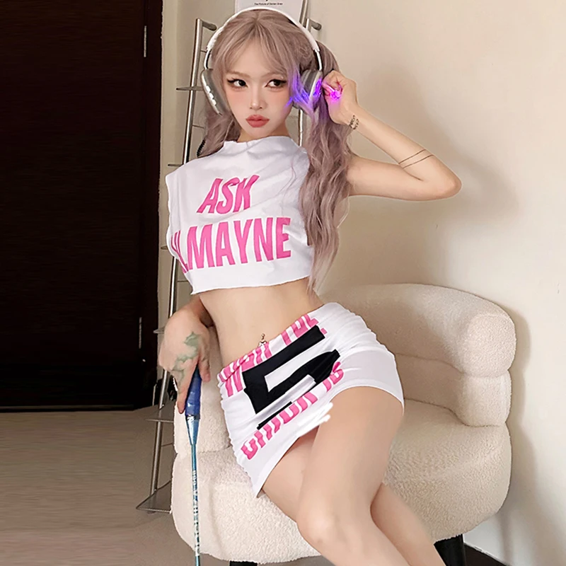 Женская летняя одежда с надписью Y2K E Girl без рукавов ложным воротником майка мини