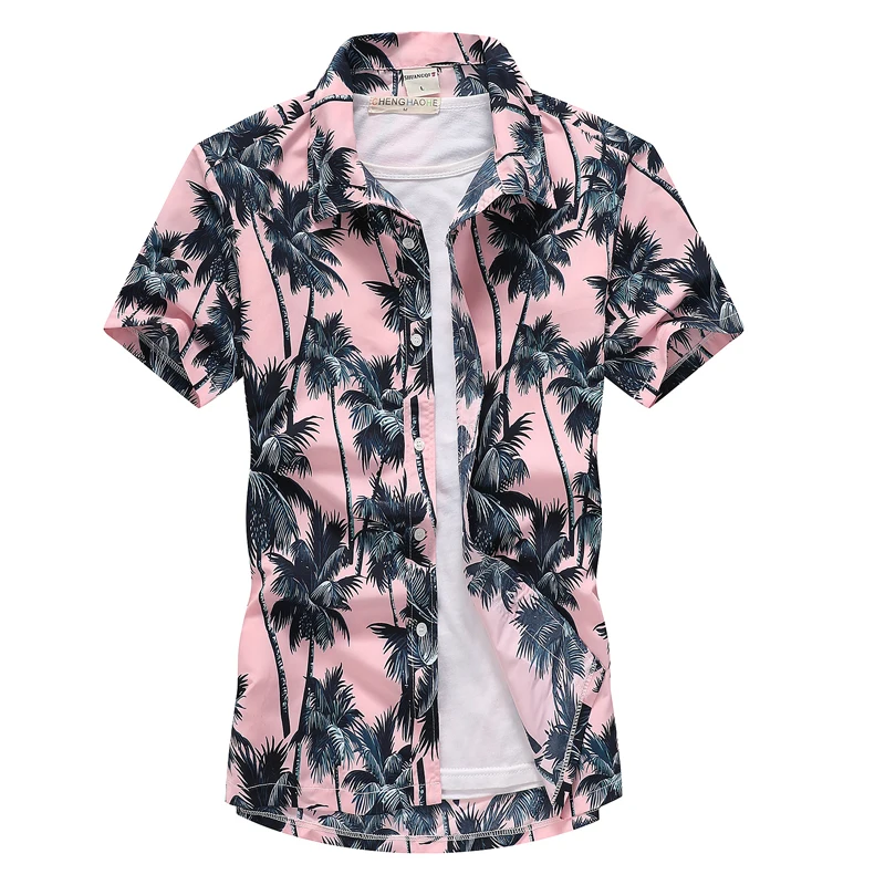 Summer Breathable Hawaiian Shirt Men's Coconut Tree Print Short Sleeve button down Resort Chemical Men Plus-size 3xl 4xl 5xl