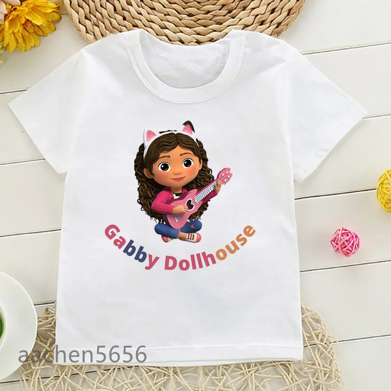 Gabby Dollhouse Cartoon Print Tshirt Girls Kawaii Kids Clothes Cute Cat T-Shirt Children'S Clothing Summer Tops Tee,Drop Ship
