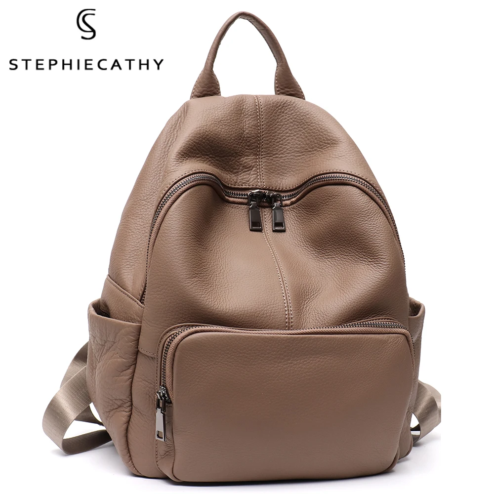 

SC Soft Genuine Leather Backpack Women Men Large Casual Versatile Shoulder Bag Daily School Knapsack Travel Cowhide MultiPockets