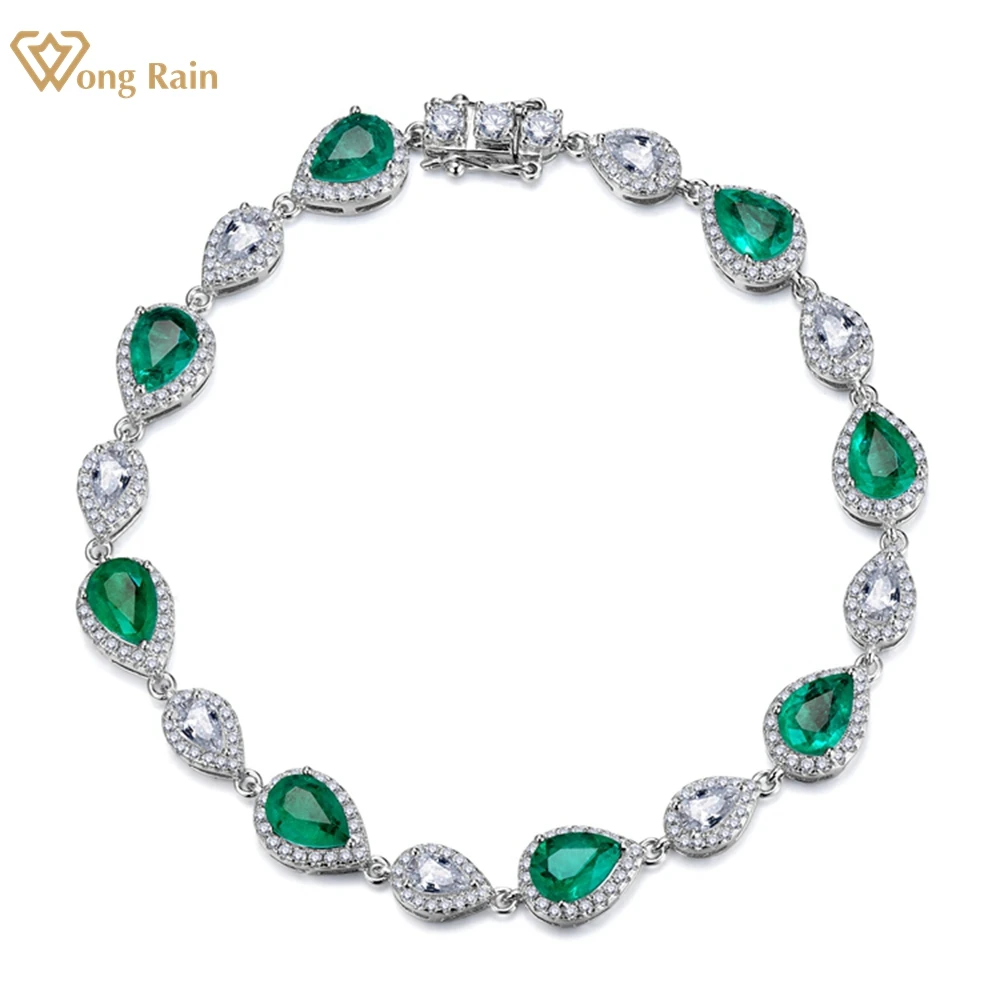 

Wong Rain Luxury 925 Sterling Silver 5*7 MM Pear Paraiba Tourmaline High Carbon Diamond Gemstone Bracelet Bangle Fine Jewelry