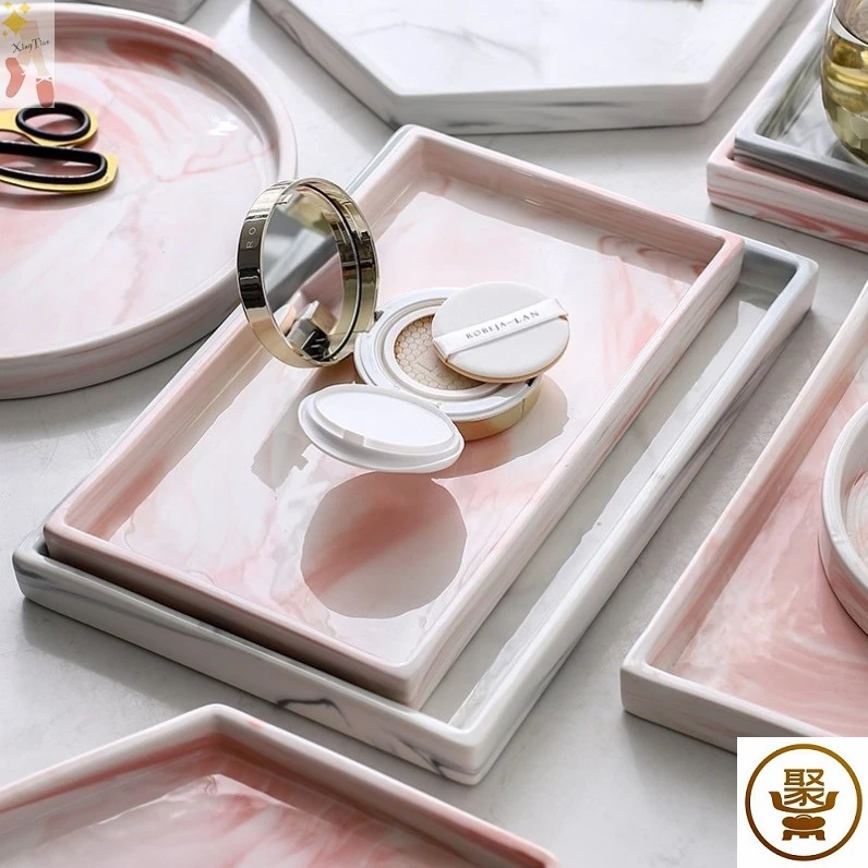 

Marble tray light luxury hotel wash desk bathroom wash jewelry cosmetics teacup storage