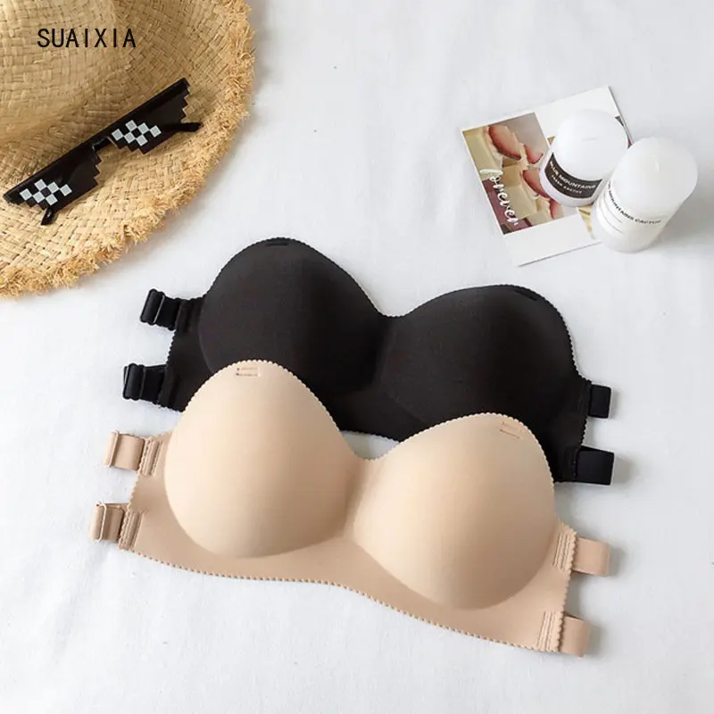 

Card with The Same Thin Style Smooth One Word Girth Strapless Chest Gathering Invisible Bra Anti-exposure Underwear Women