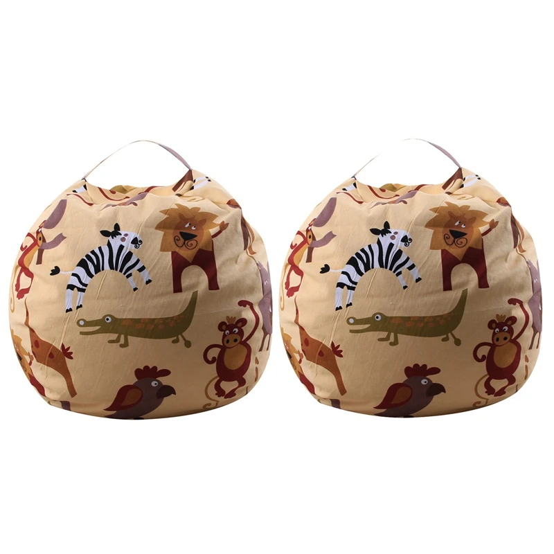 

2Pc Kids Stuffed Animal Plush Toy Storage Bean Bag Clothing Storage Bag Soft Pouch Stripe Fabric Chair