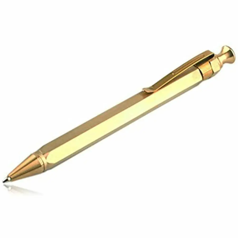

Strong Six-edge Solid Brass Pen Compact Portable Ballpoint Pen With Clip Office School Products Decent Holiday Gifts