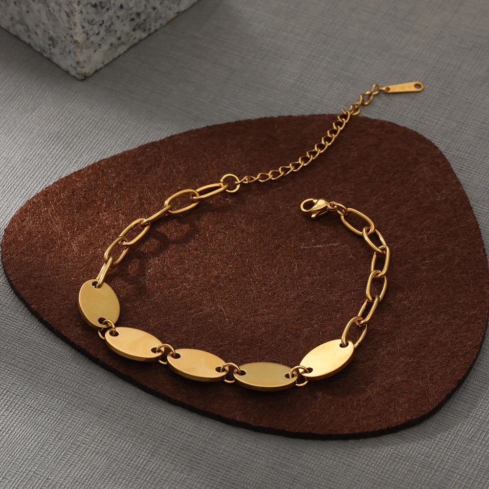 

New 18K Gold Minimalist Thick Chain Bracelet Personalized Punk Geometric Heart Bracelet Bangles Jewelry For Female Jewelry Gift