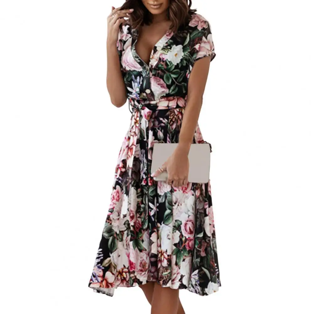 

Женское платье с глубоким V-образным вырезом, сексуальное летнее платье свободного покроя с цветным цветочным принтом, модные элегантные же...