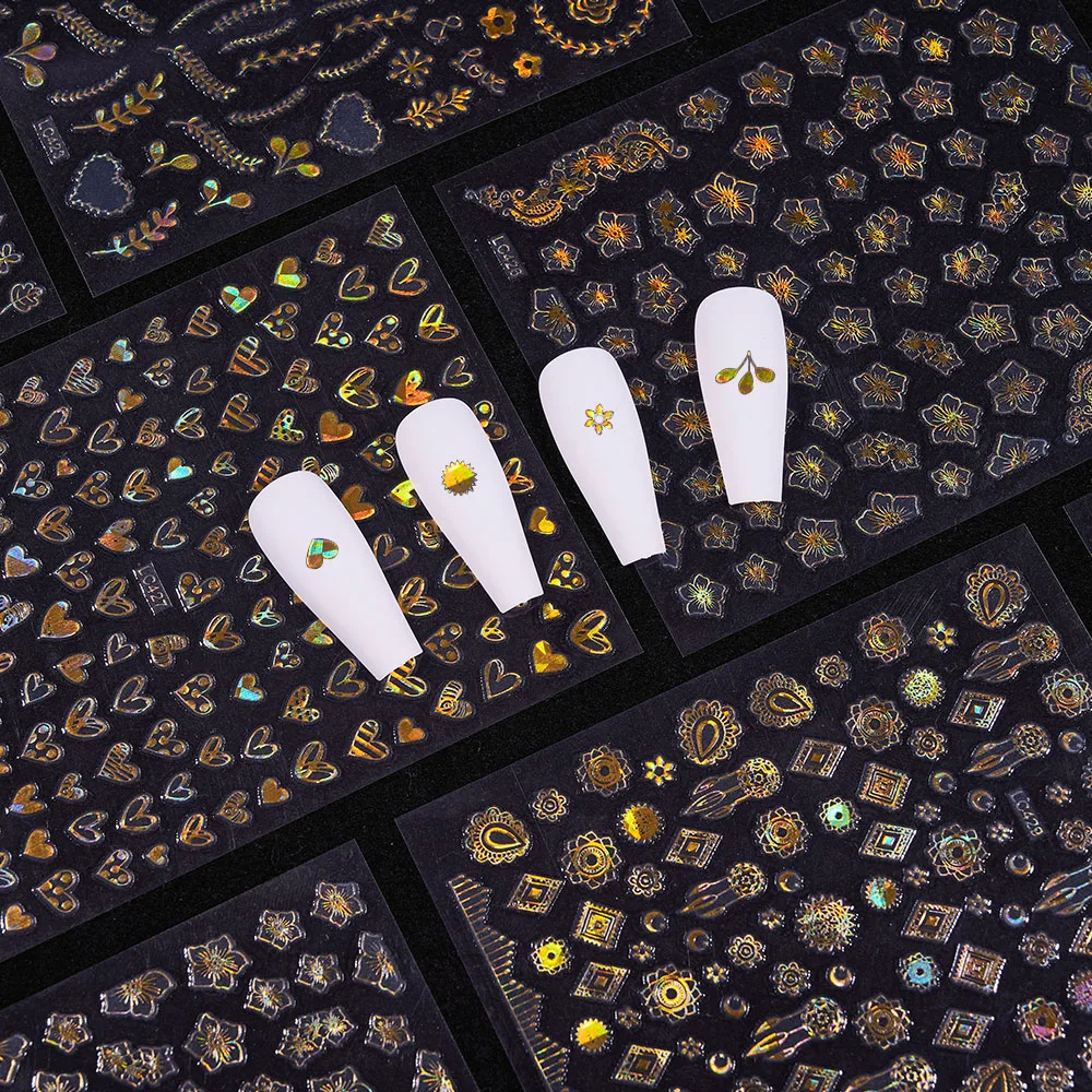 

1 Sheet 3D Holographic Laser Flower Heart Nail Stickers Spring Flower Floral Nail Decals Nail Art Decorations Design DIY Manicur