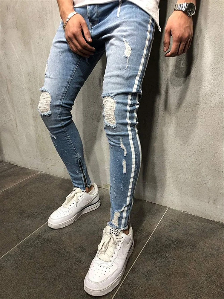 Autumn Hip Hop Slim Fit Jeans for Men Brands men's distressed casual ripped denim trousers Man Pants 2022 New