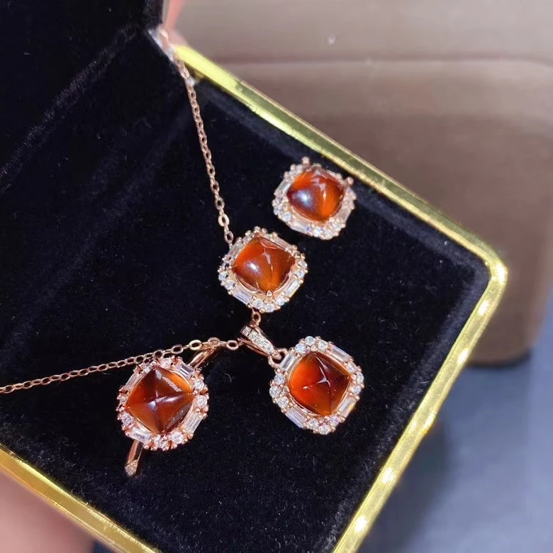

MeiBaPJ Fine Quality Natural Orange Garnet Gemstone Trendy Jewelry set for Women Real 925 Sterling Silver Charm Fine Jewelry