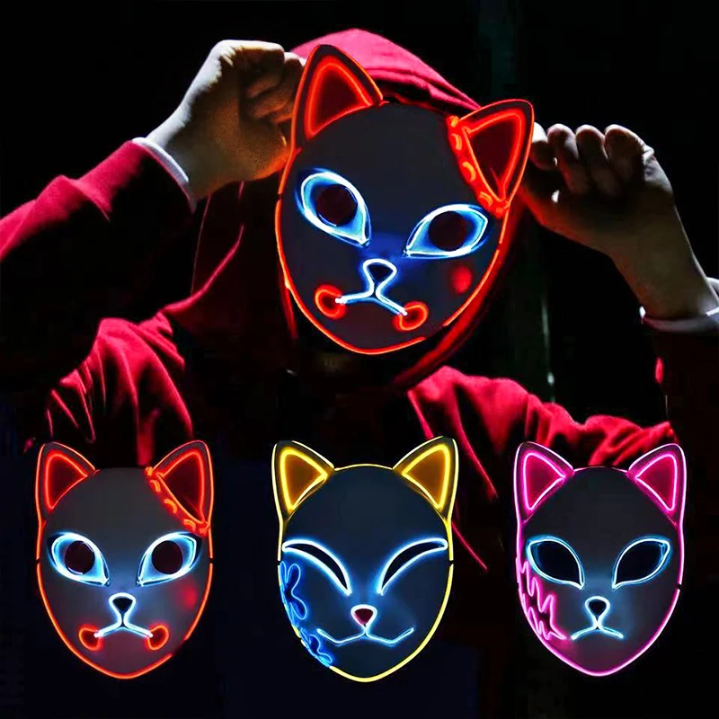 HOT Sales LED Halloween Costume Party Light Cosplay Props Anime Demon Slayer Masks Glowing DJ Men Women Mascarilla Makomo Masque