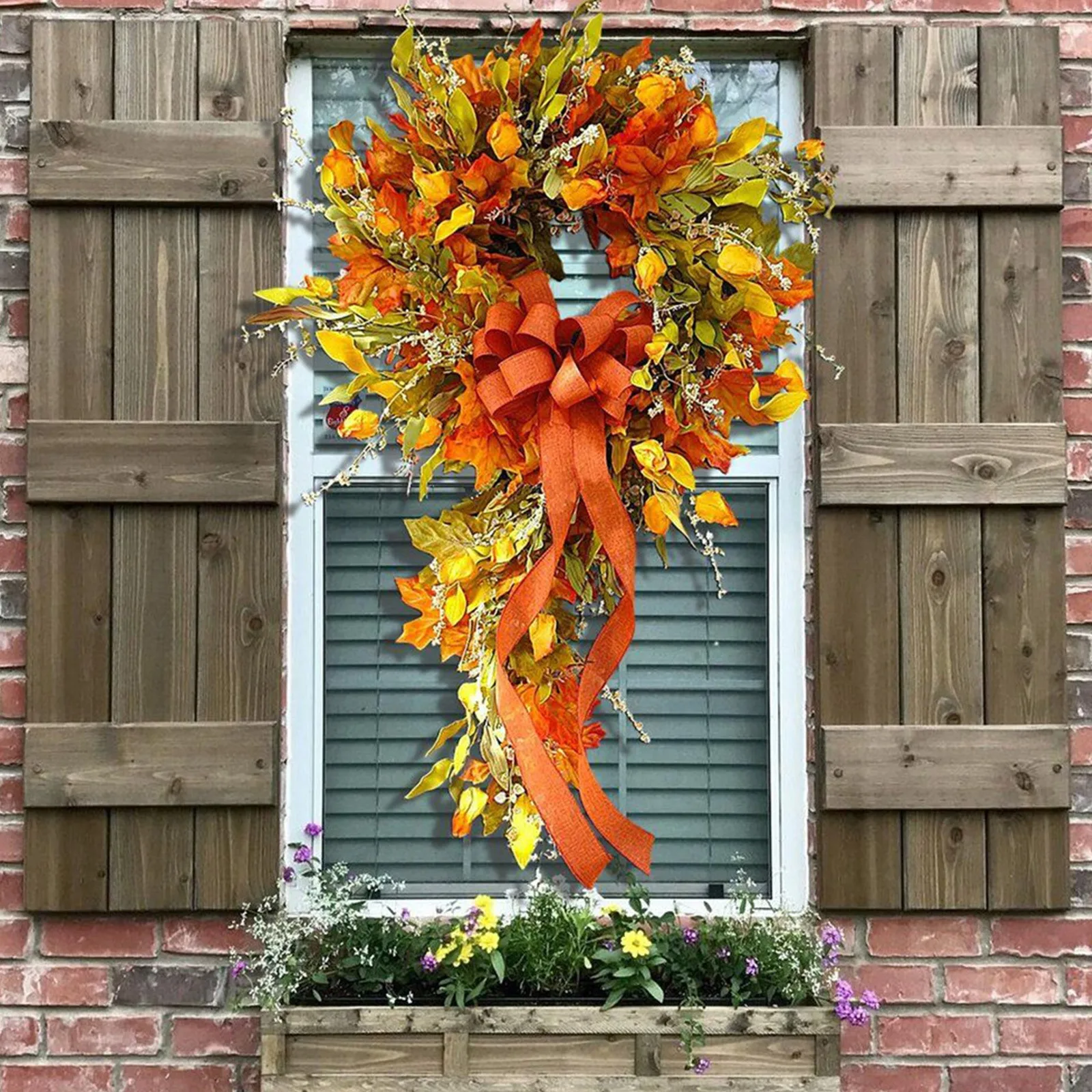 

Artificial Rattan Wreath for Front Door Garland For Thanksgiving Harvest Hanging Decor Simulation Maple Wreath Home Decoration