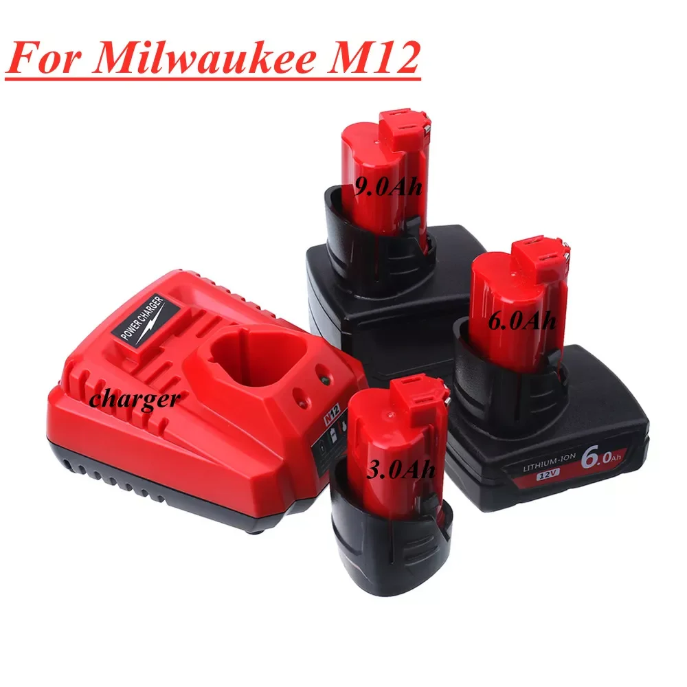 

12V 3.0Ah 9.0Ah Li-ion Battery Charger for Milwaukee M12 XC Cordless Tools 48-11-2402 48-11-2411 batteries 48-11-2401 MIL-12A-LI
