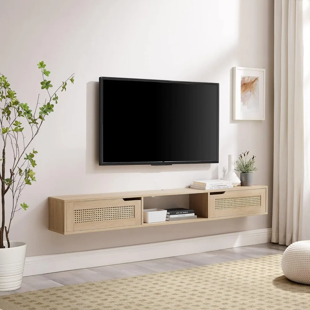 Современная настенная плавающая подставка из ротанга с откидной дверью для