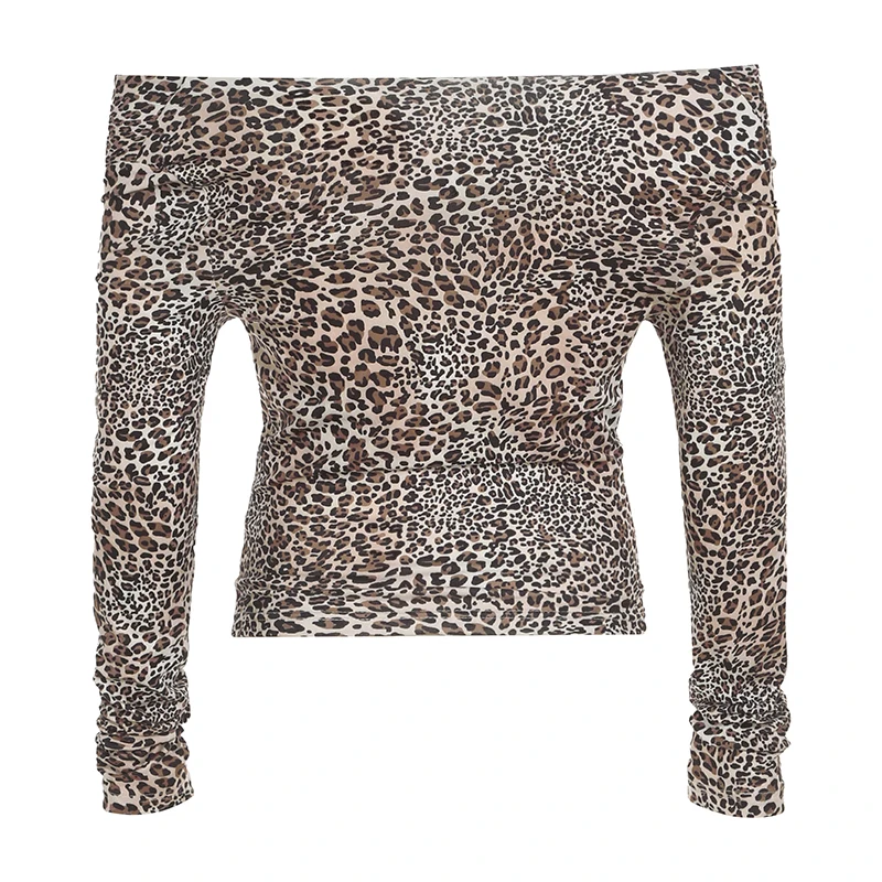 Женская Футболка С Длинным Рукавом CIBBAR Y2K Короткий Топ Леопардовым Принтом В