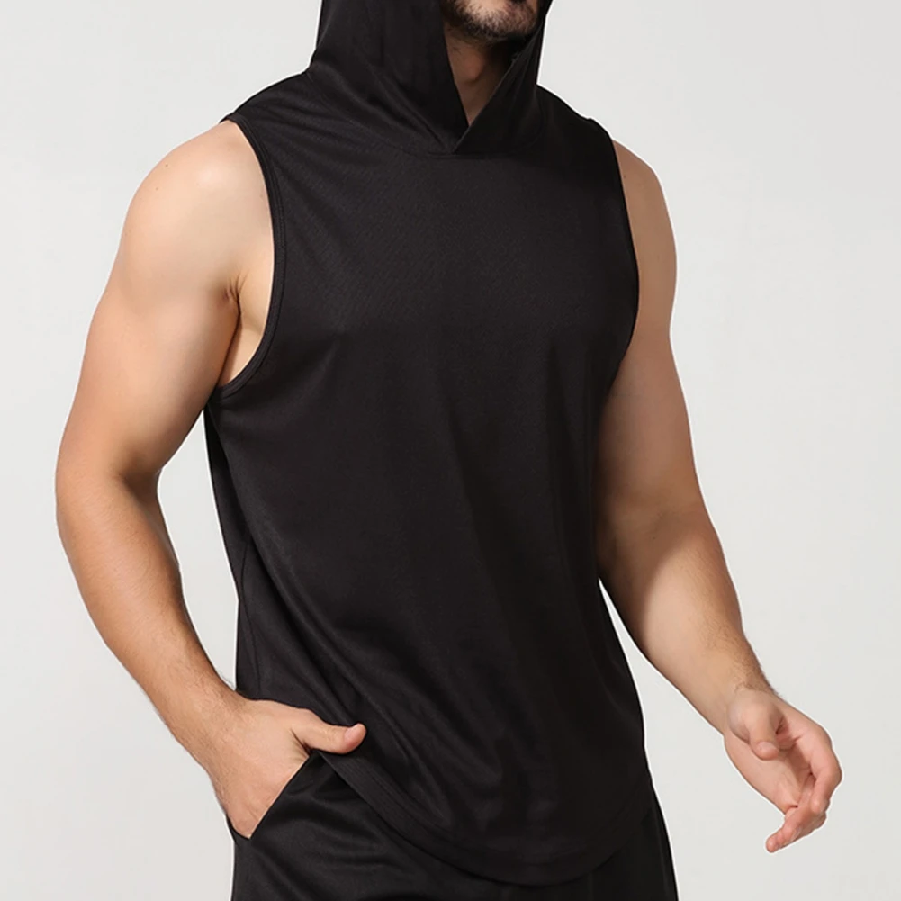 

Жилетка мужская с капюшоном, дышащая сетчатая безрукавка, однотонная свободная футболка, Спортивная майка для баскетбола, на каждый день, лето