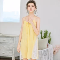 wasteheart yellow women homewear cotton sexy sleepwear nightdress lace nightwear nightgown homewear night gown dress backless