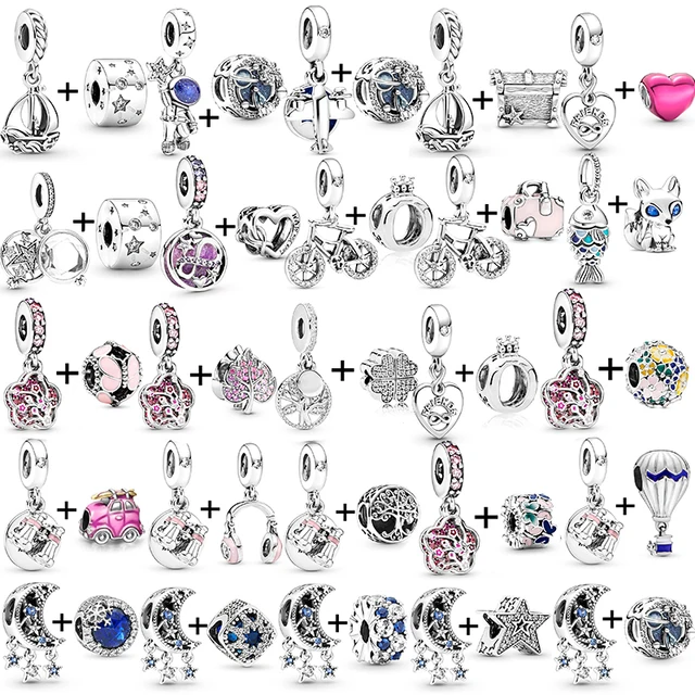 2Pcs/Lot 2022 Silver Color Shinning Star Earphone Heart Beads Fit Original Brand Charms Bracelet Women Men Jewelry Accessories 1
