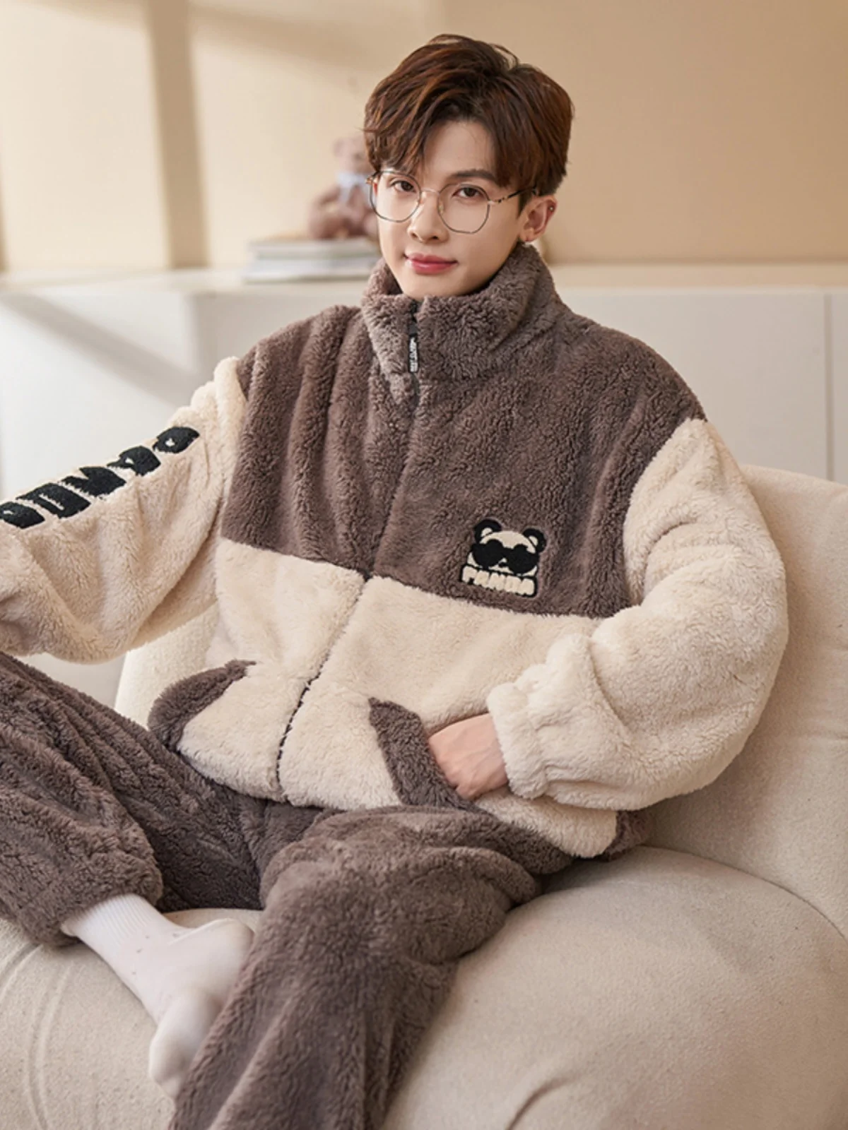 Повседневные двусторонние мужские пижамы из кораллового флиса с высоким