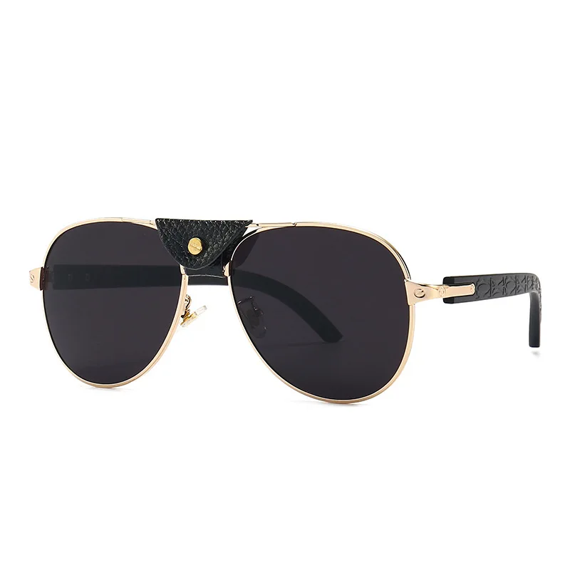 

2022 High Quality Brand Designer Women Men Pilot Sunglasses Oversized Frame Leather Sun Glasses Hip Hop Male Female Shades UV400