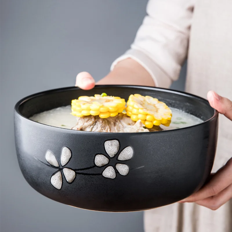 

1.8 л керамическая миска для супа, рандомная кухонная посуда с защитой от ожогов, для домашнего фруктового салата, столовая посуда