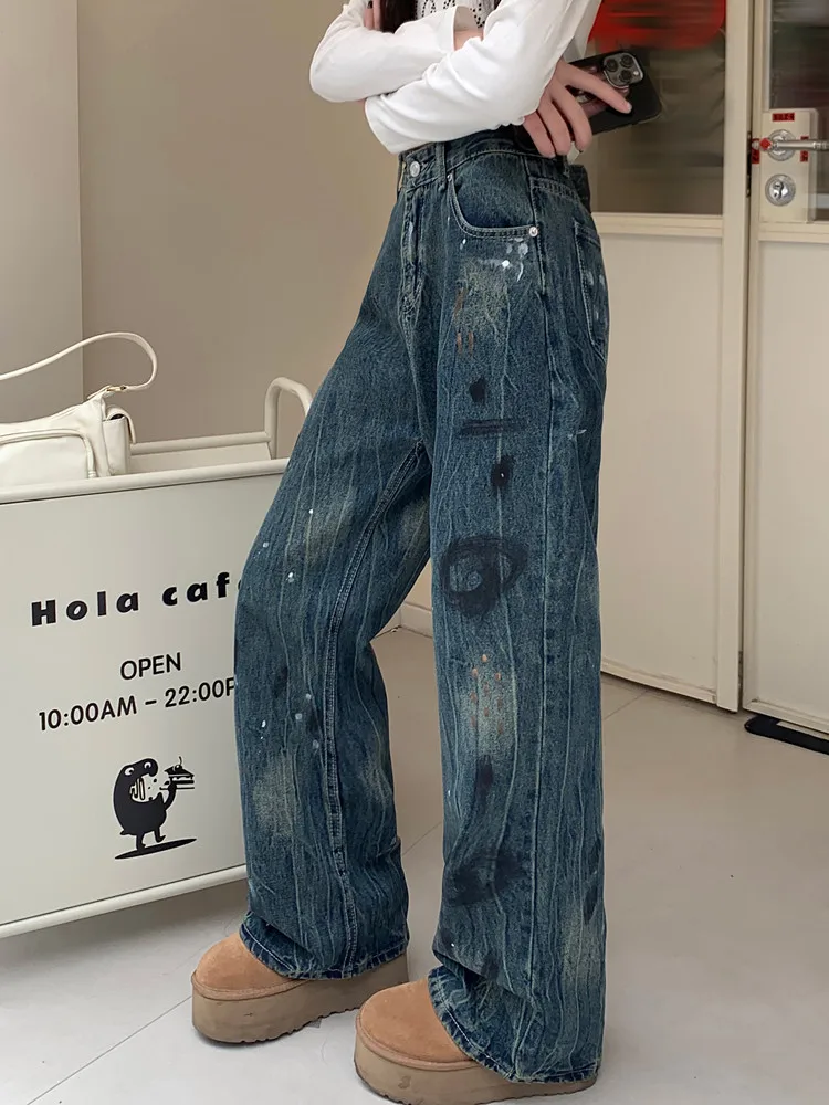 2024 Trashy Y2K Feminino Inkjet граффити мешковатые новые джинсовые брюки для женщин в стиле