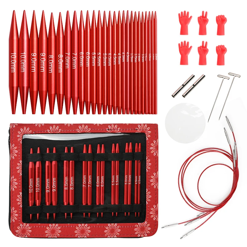 

Full Set Interchangeable Crochet Needles Circular Knitting Needles Sets Aluminum With Chrysanthemum Storage Bag Sewing Accessory