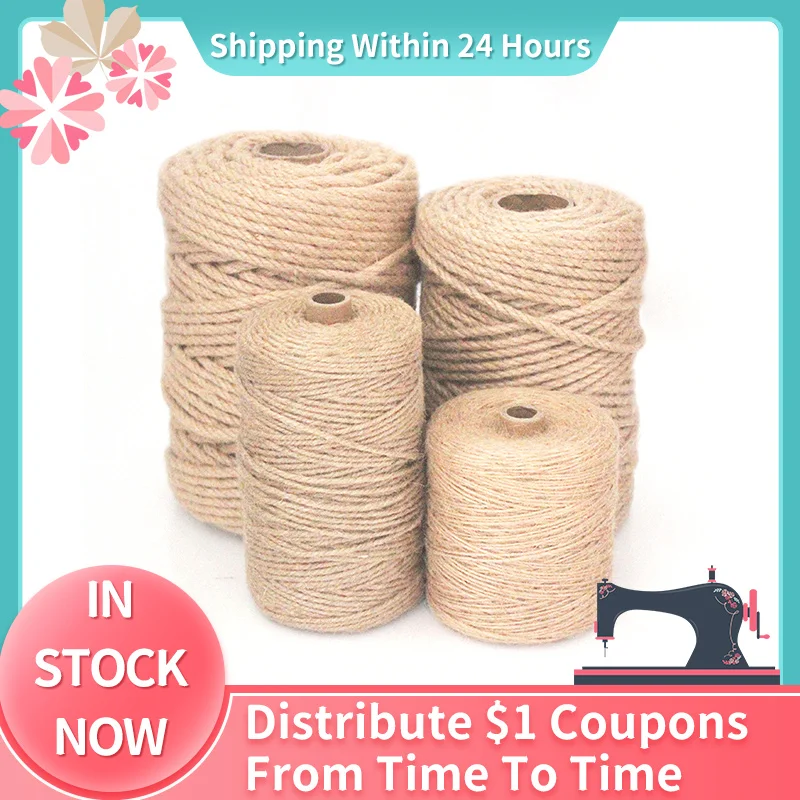 Джутовая веревка «сделай сам», шнур, веревка, веревка, лента из мешковины, натуральная винтажная, 50/100/300 метров, ремесла, шитье, джут, пенька, декор для свадебной вечеринки Джутовая веревка «сделай сам», шнур, веревка, веревка, лента из мешковины, натуральная винтажная, 50/100/300 метров, ремесла, шитье, джут, пенька, декор для свадебной вечеринки