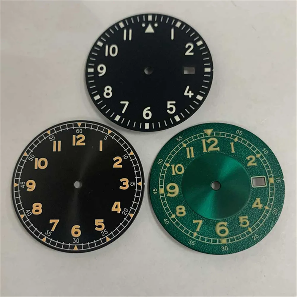 

Watch Modify Parts 33.5mm Watch Dial Black Sterile Dial Green Luminous Marks Fit for NH35/NH36 Movement