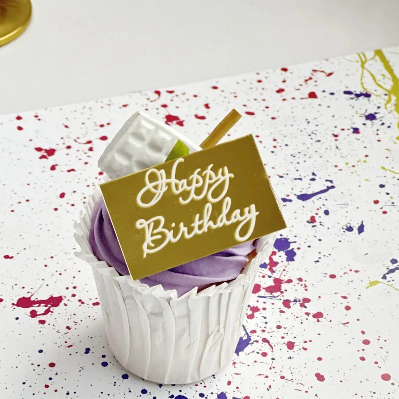 

INS New Happy Birthday Cupcake Topper Gold Acrylic Cake Decorations For Birthday Party Decor Baby Shower Baking Insert Supplies