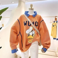 disney women polo collar fake two piece sweater women spring and autumn korean version loose student shirt letter stitching tide