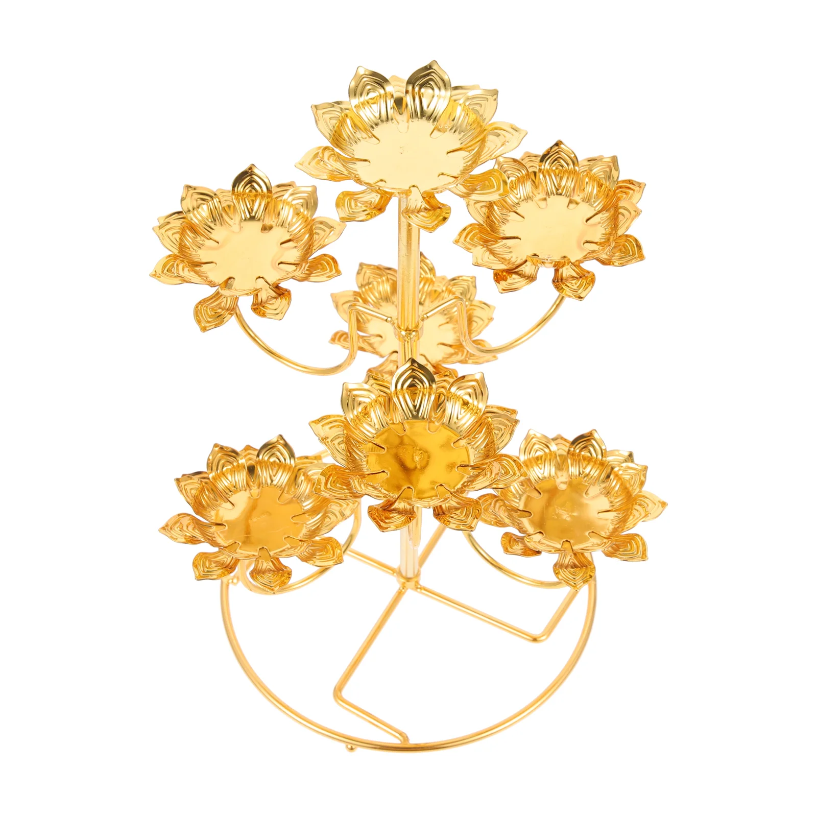 

Holder Lotus Lamp Stand Candlestick Gold Butter Oil Tibetan Ghee Light Golden Cup Holders Tea Decorative Tealight Set Votive