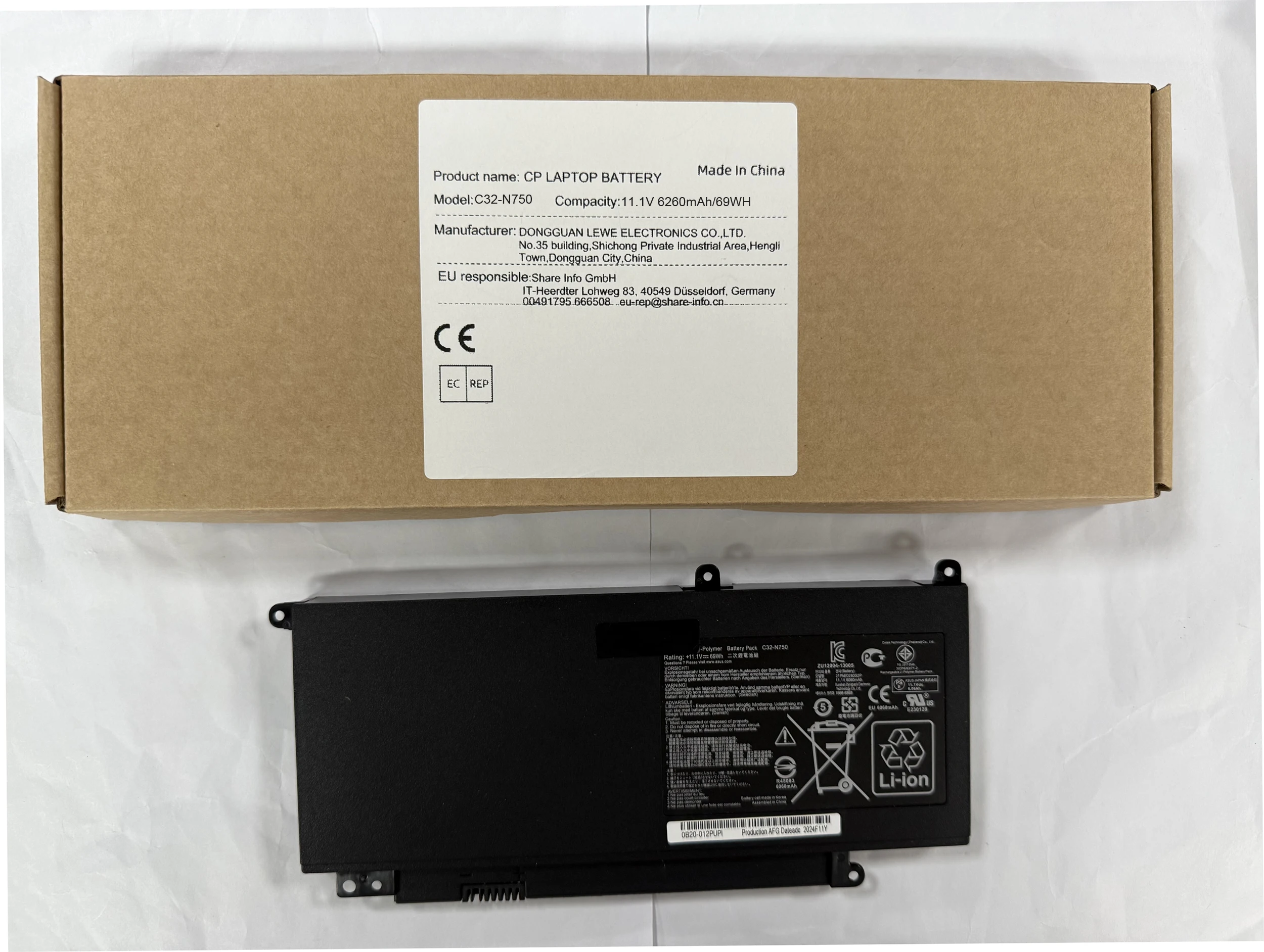 CP новый аккумулятор для ноутбука C32-N750 11,1 В 6260 мАч69 Втч для серии N750 N750J N750JK N750JV N750Y47JK-SL N750Y47JV-SL (art.: 3920d41bd5121) - 3920d41bd5121