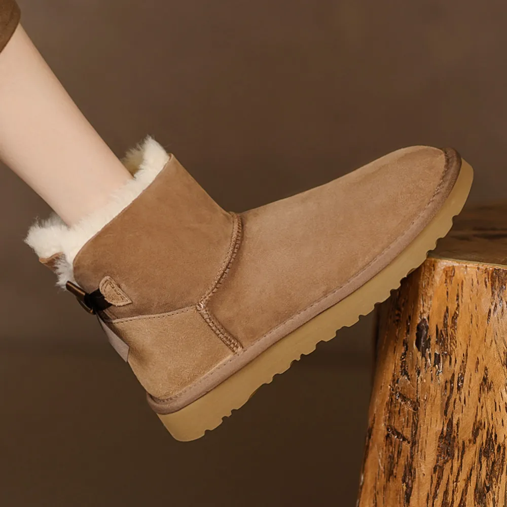 

Женские зимние ботильоны из натуральной кожи и шерсти с круглым носком