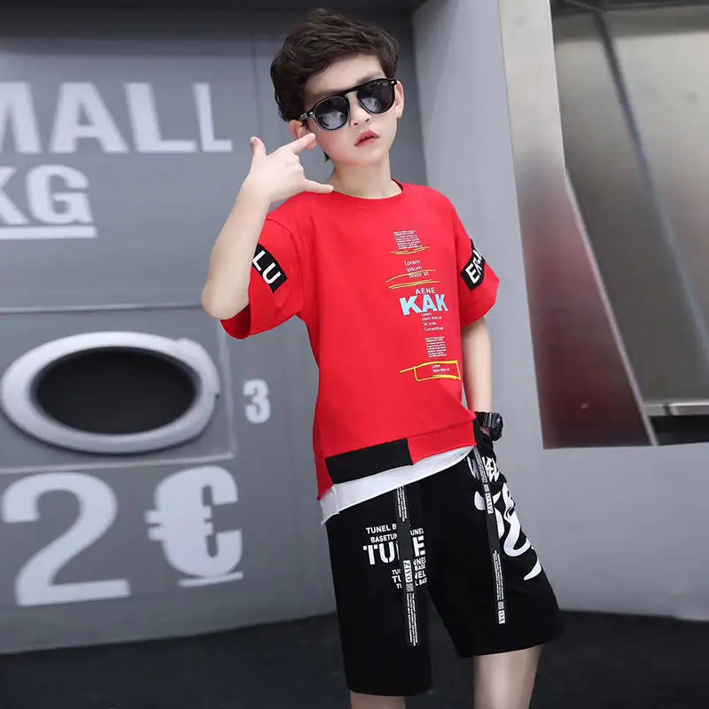 

Комплекты детской летней одежды для мальчиков, новинка 2022, модные спортивные костюмы для подростков с круглым вырезом и надписью, женская одежда высокого качества