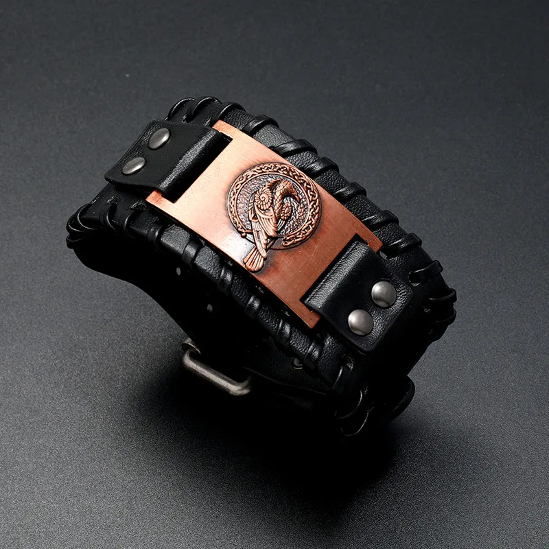 Амулет Орел широкий кожаный браслет мужской Панк Плетеный веревочный из сплава