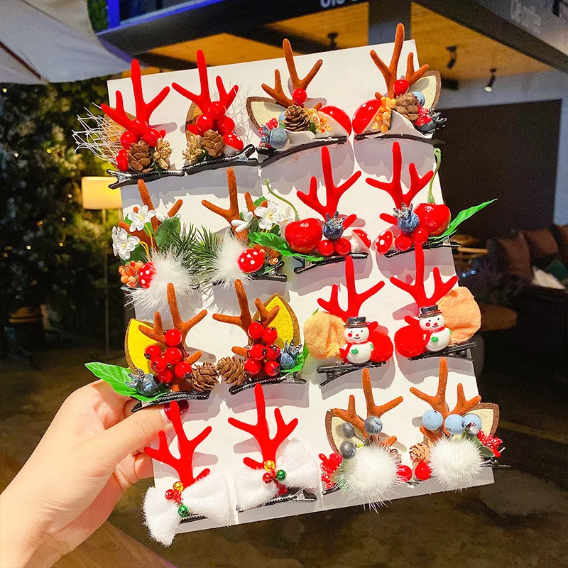 

Yunlu Customized New Antler Kids Christmas Hairpin Clips Designer Stylish Red Cute Lovely Hair Accessories Girl Hair Clips