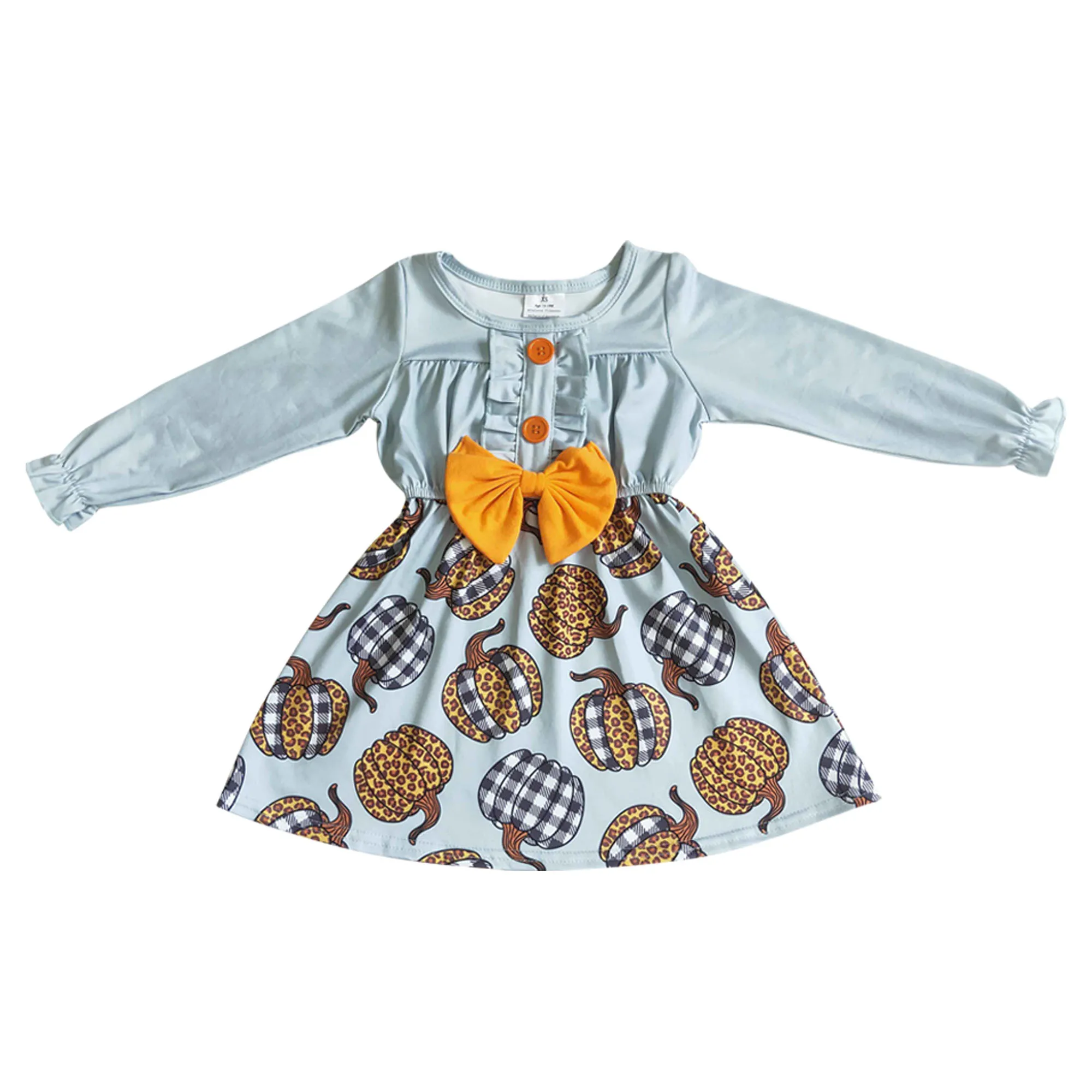

2022 new arrival children girls long sleeve fall pumpkin dress baby girls knee length dress children girls holiday wear dress